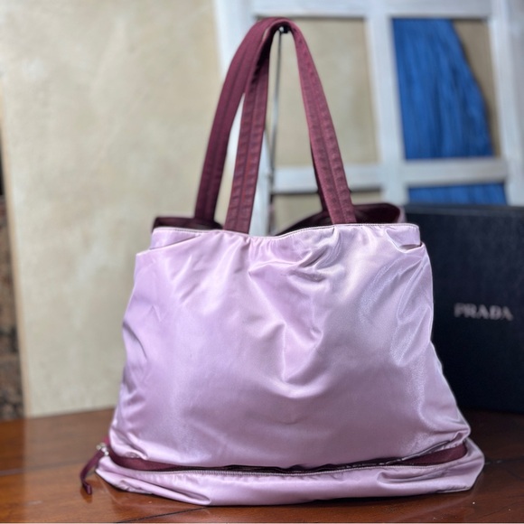 AUTHENTIC Prada. Large pink tote bag. Purple edging. - Picture 1 of 13